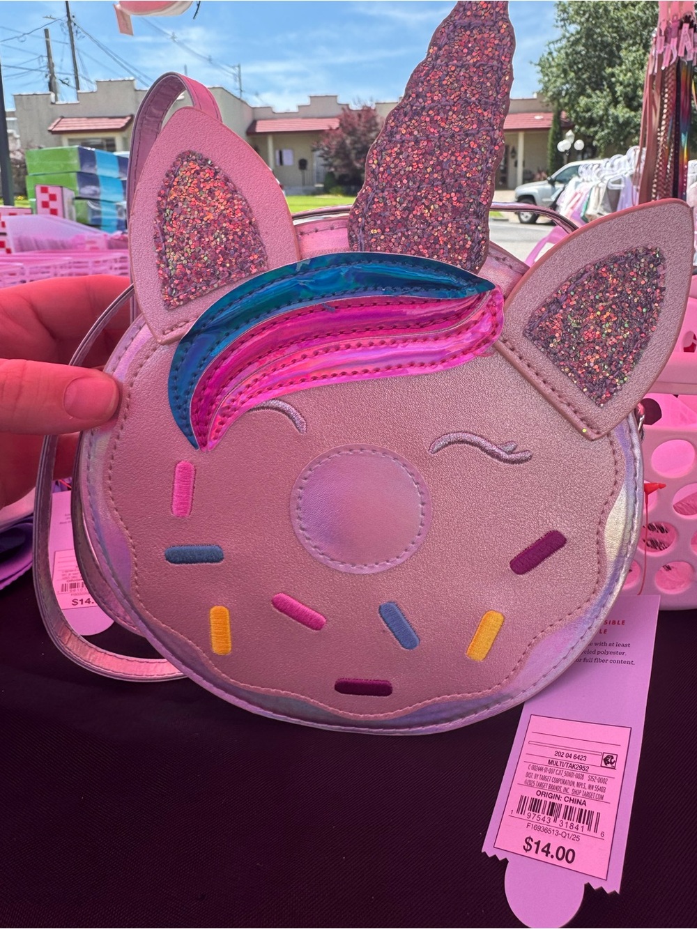 Target Pink Unicorn Donut Crossbody Bag with Rainbow Mane